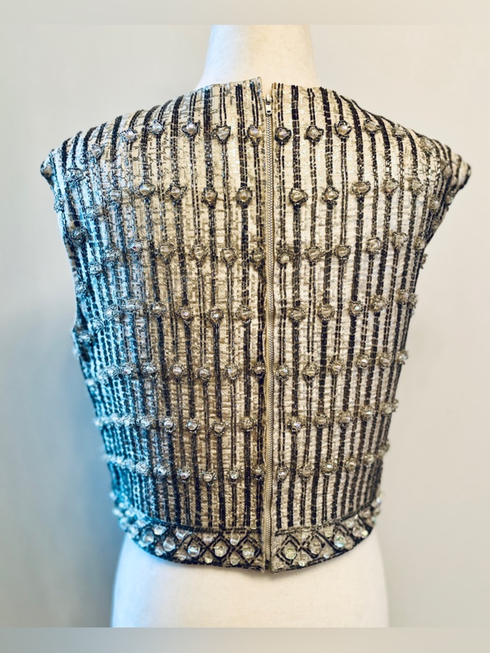 Rare Vintage 40-50’s embellished beaded crop top with faux diamond crystals.S - Picture 2 of 13